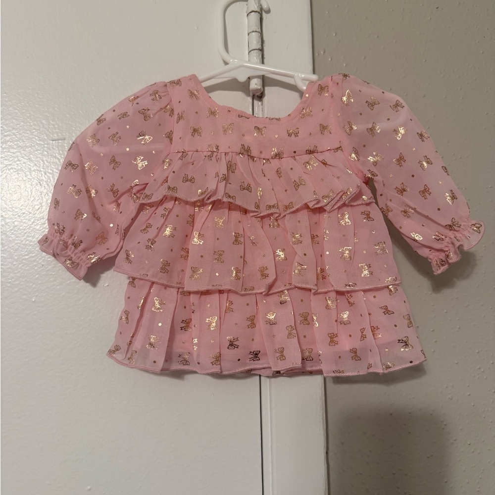 Healthtex Pink and Gold Ruffled Blouse